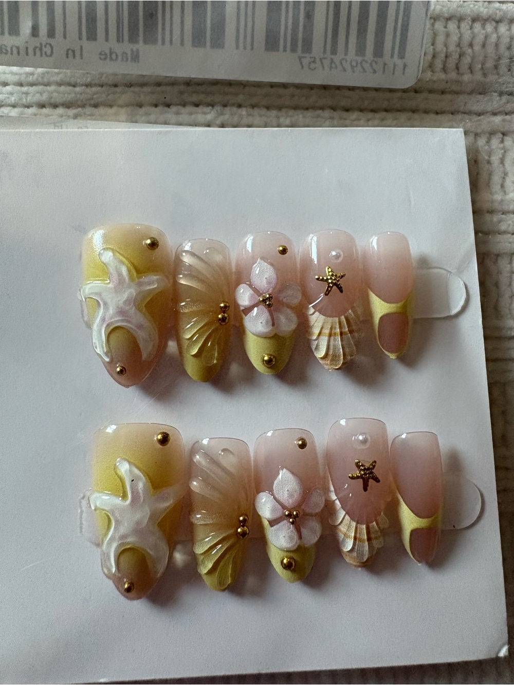Yellow & Pink Floral Seashell Press-On Nail Set Size Medium